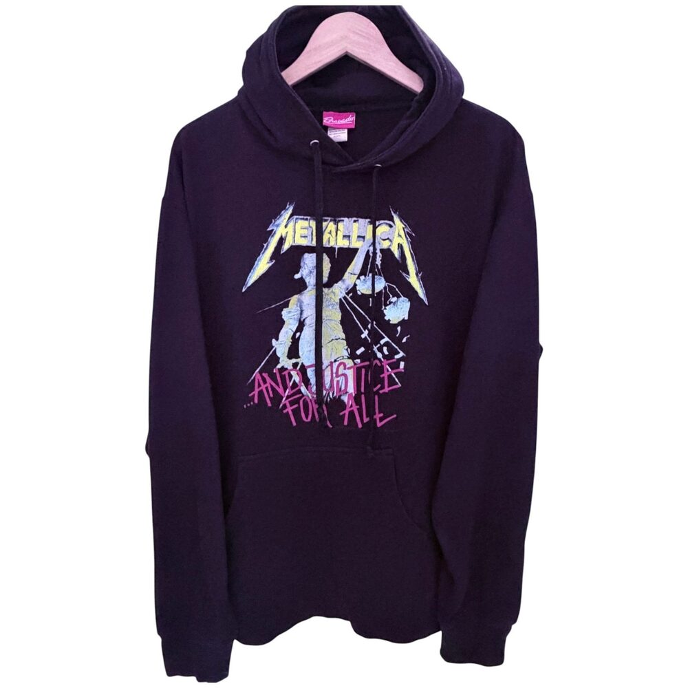 Metallica And Justice For All Bravado Pullover Hoodie Men's Extra Large Black